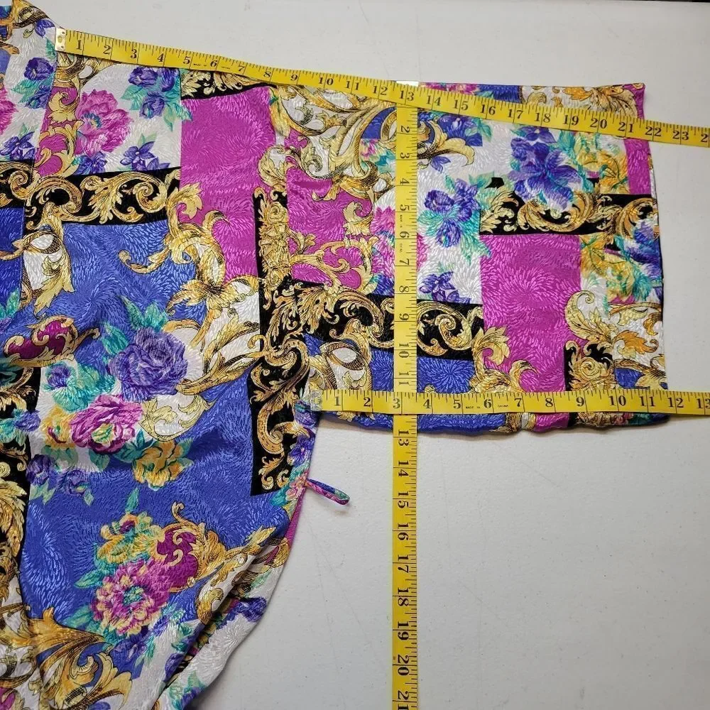 Vintage Satin Floral and Baroque Print Chemsie Slip Dress and Matching Robe Set